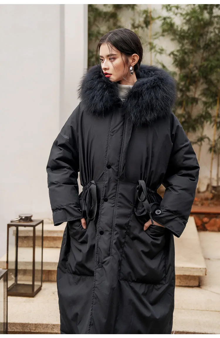 8GIRLS DESIGN CURVE LONGLINE PARKA WITH FAUX FUR COLLAR