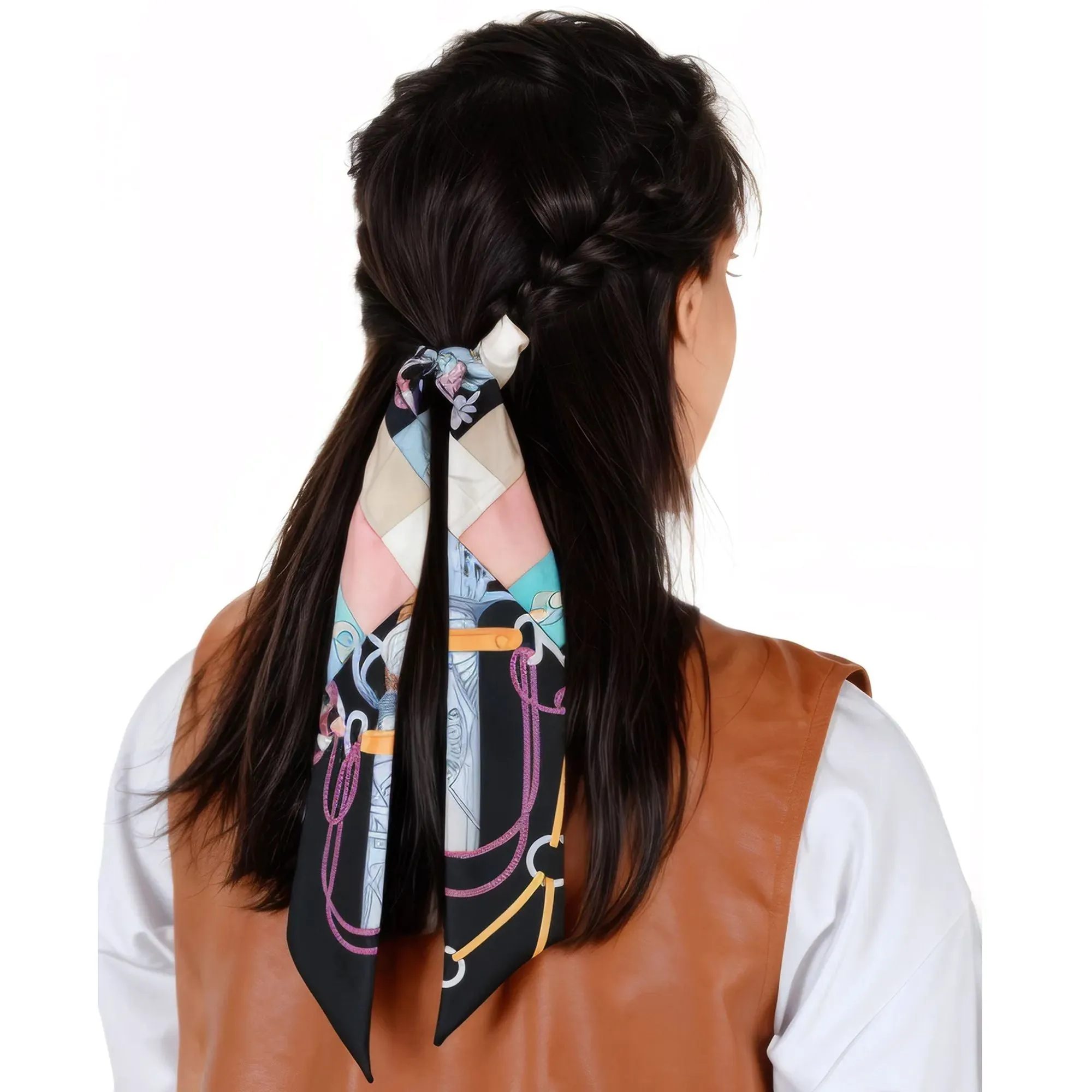 Alilang 100% Mulberry Silk Versatile Scarf Ribbon Head Hair Handbag Purse Neckerchief Skinny Scarf Belt for Women 3.86 x 1.97 inch