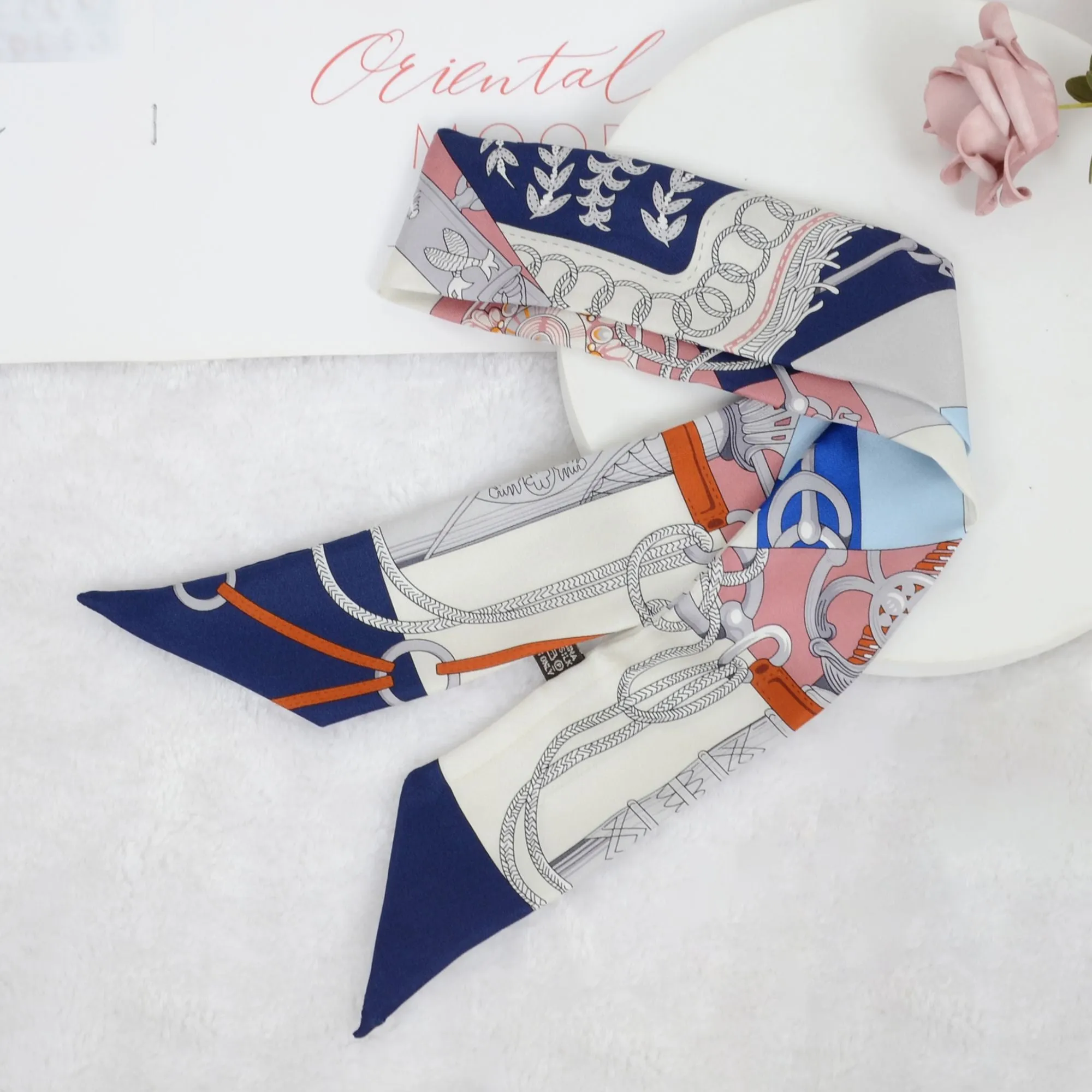 Alilang 100% Mulberry Silk Versatile Scarf Ribbon Head Hair Handbag Purse Neckerchief Skinny Scarf Belt for Women 3.86 x 1.97 inch