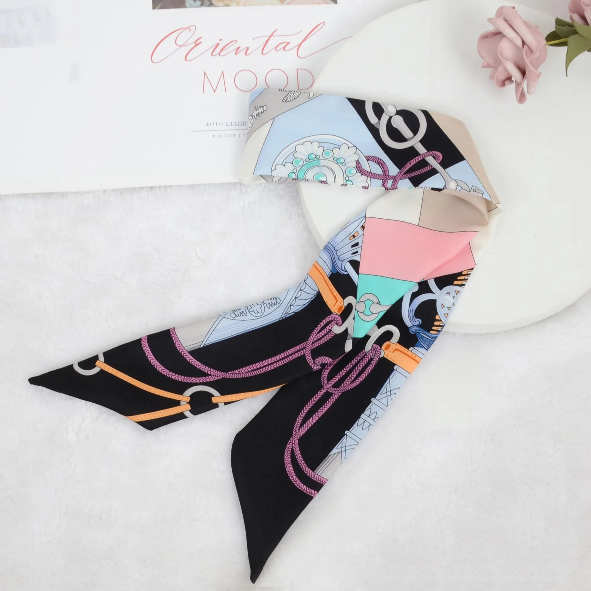 Alilang 100% Mulberry Silk Versatile Scarf Ribbon Head Hair Handbag Purse Neckerchief Skinny Scarf Belt for Women 3.86 x 1.97 inch