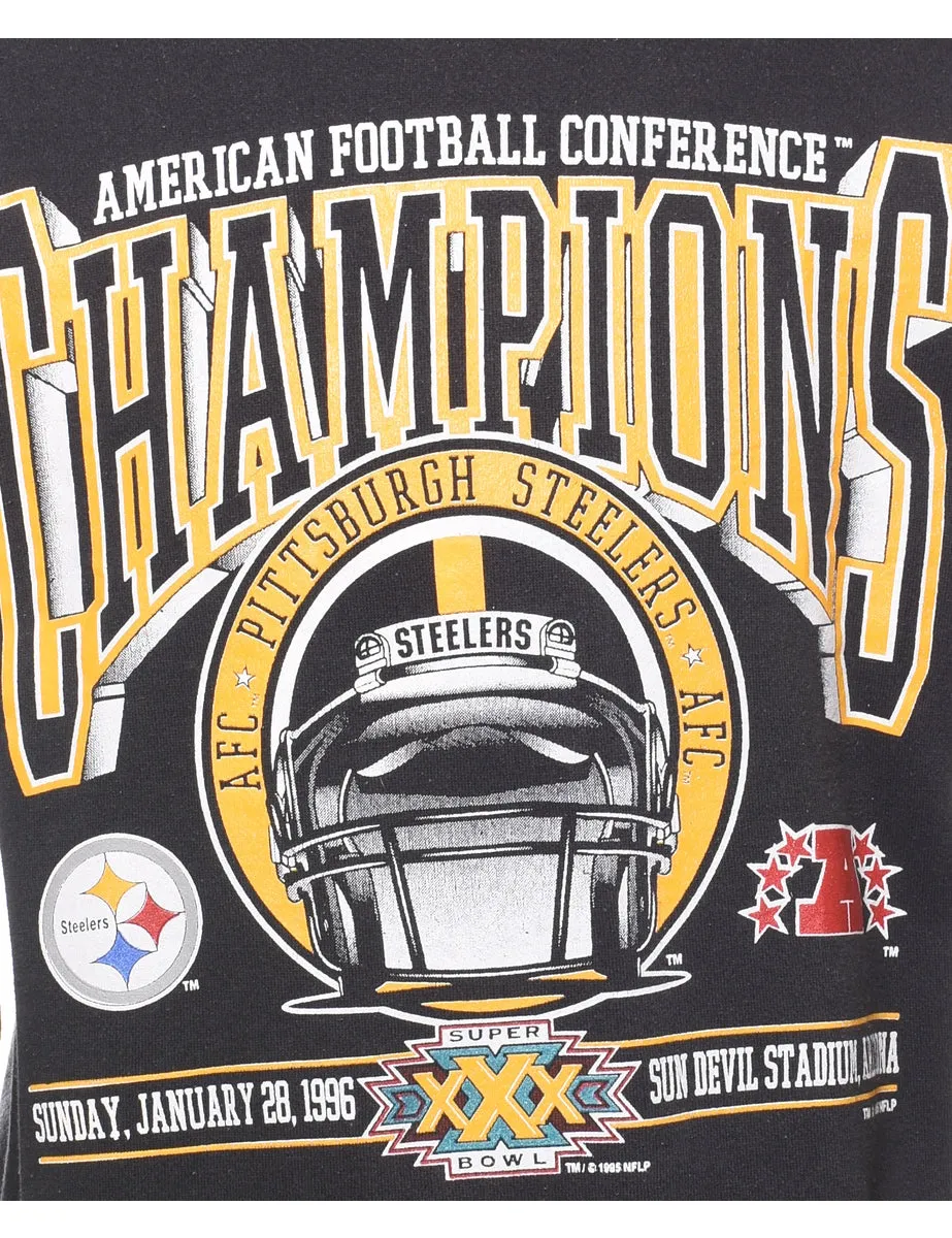 Black 1990s Pittsburgh Steelers Printed Sweatshirt - XL