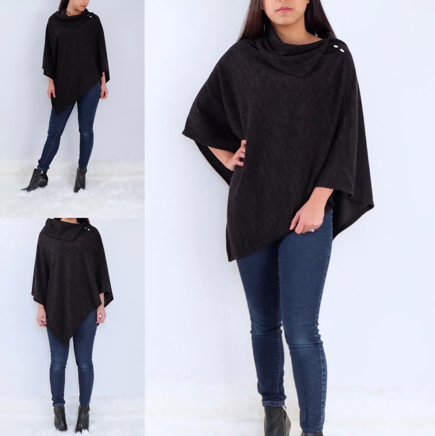 Black Split neck Poncho