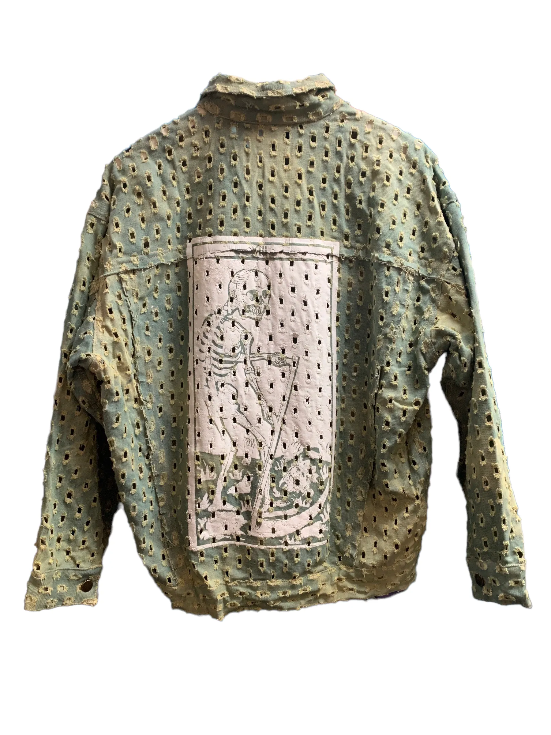 By Tooth and Claw Perforated Death Tarot Denim Jacket