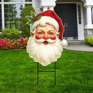 Christmas Yard Sign - Christmas Retro Santa Lawn Sign, Holiday, Winter, Xmas Santa, Merry Christmas Welcome Yard Sign with Metal H-Stake