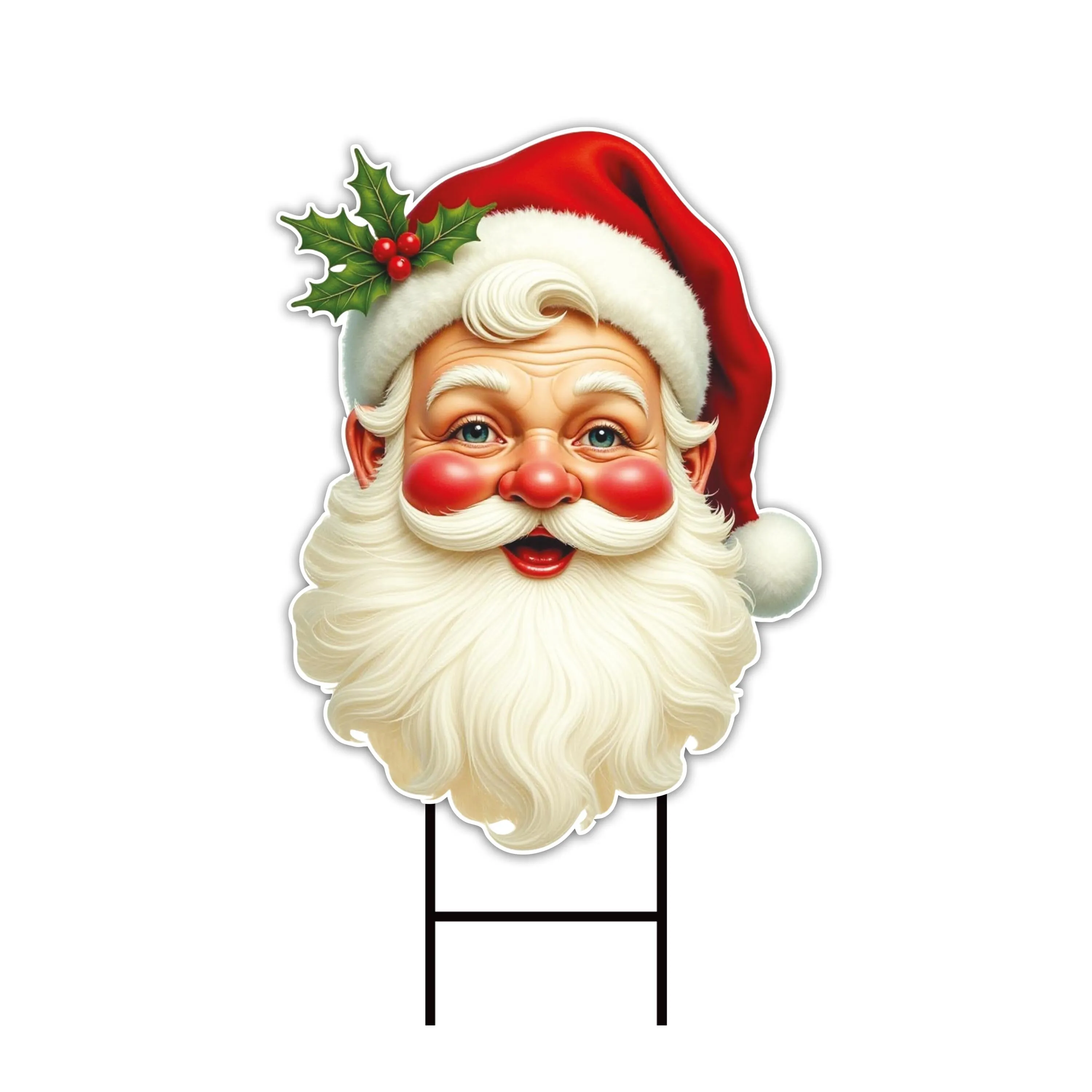 Christmas Yard Sign - Christmas Retro Santa Lawn Sign, Holiday, Winter, Xmas Santa, Merry Christmas Welcome Yard Sign with Metal H-Stake