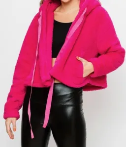 Drop Shoulder Teddy Neck Tie Poncho Jacket