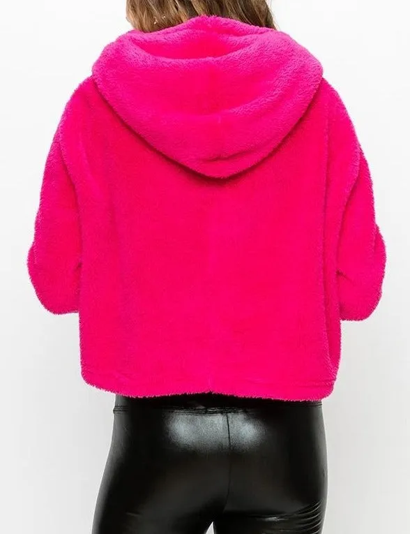 Drop Shoulder Teddy Neck Tie Poncho Jacket
