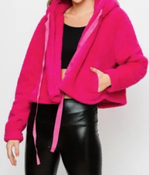 Drop Shoulder Teddy Neck Tie Poncho Jacket