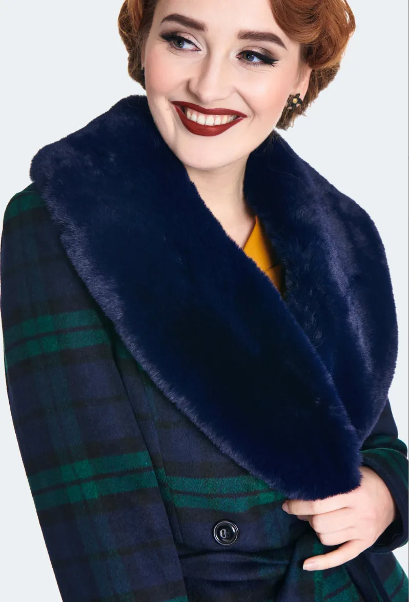 Faux Fur Collar Tartan Plaid Coat