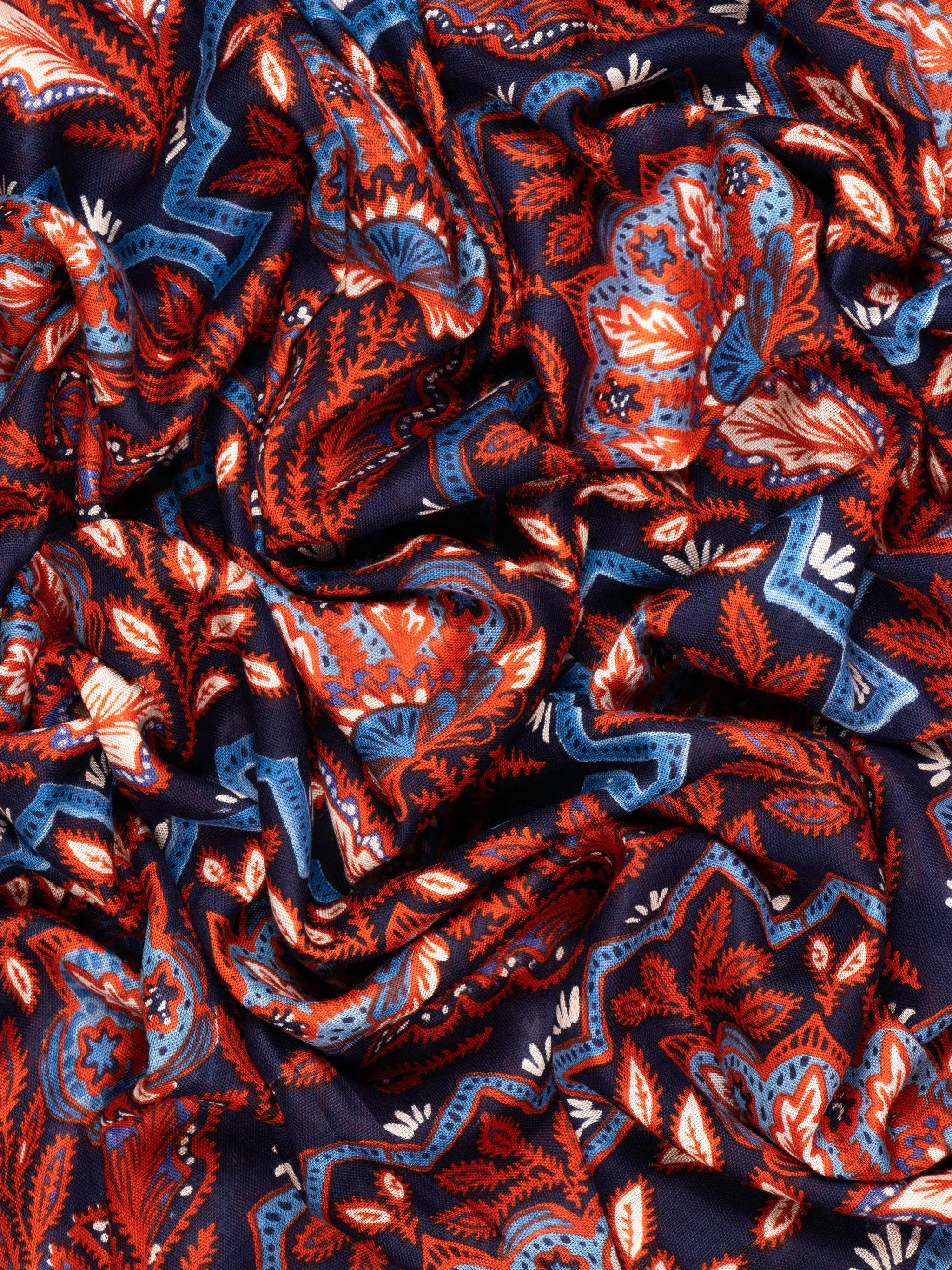 Fern Lightweight Scarf - Blue/Coral, Floral Mosaic