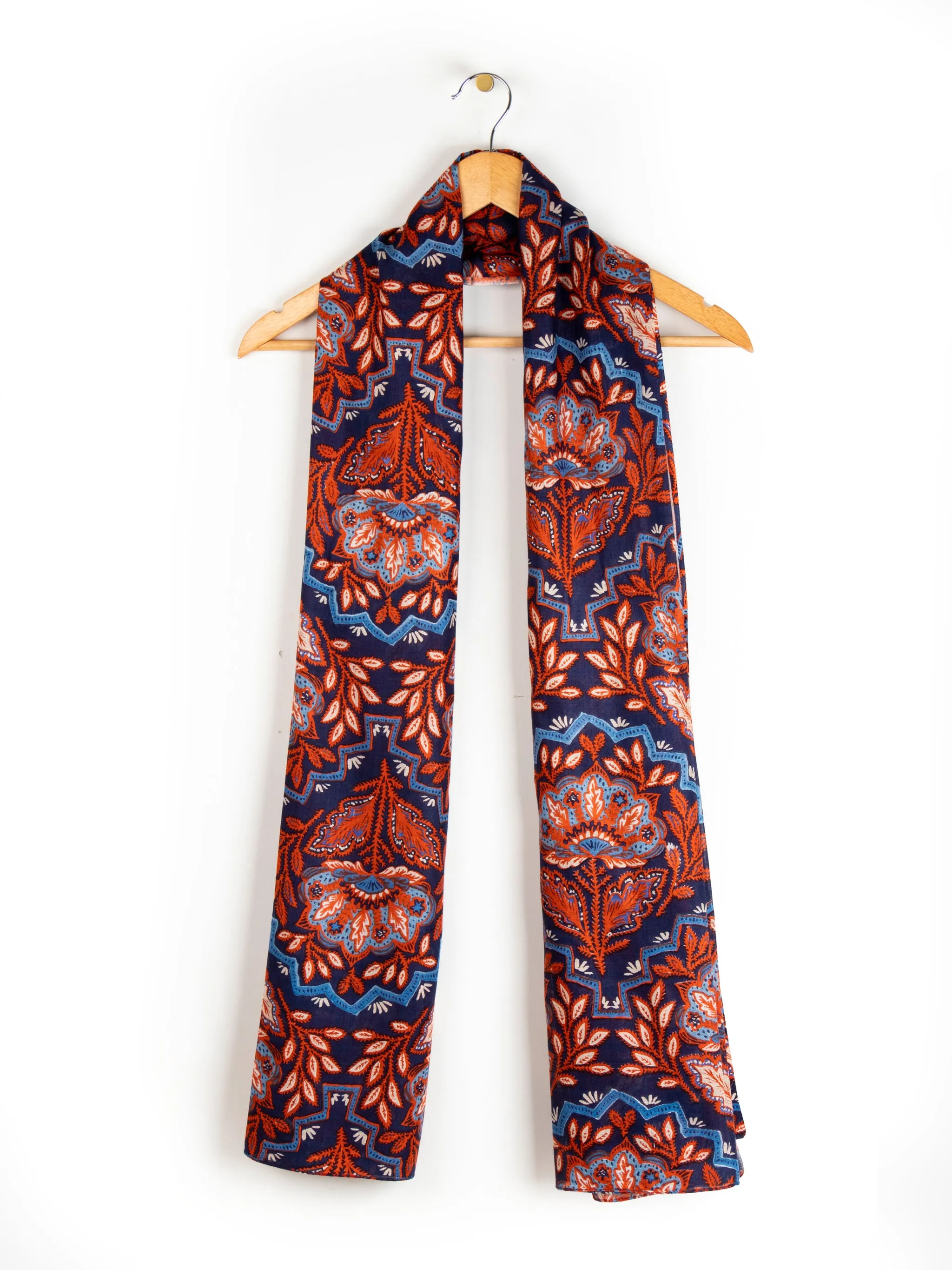 Fern Lightweight Scarf - Blue/Coral, Floral Mosaic