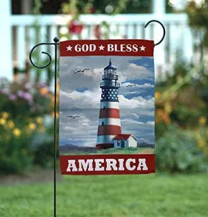 God Bless America Lighthouse Garden Flag - 12" x 18"