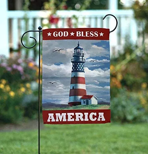 God Bless America Lighthouse Garden Flag - 12" x 18"
