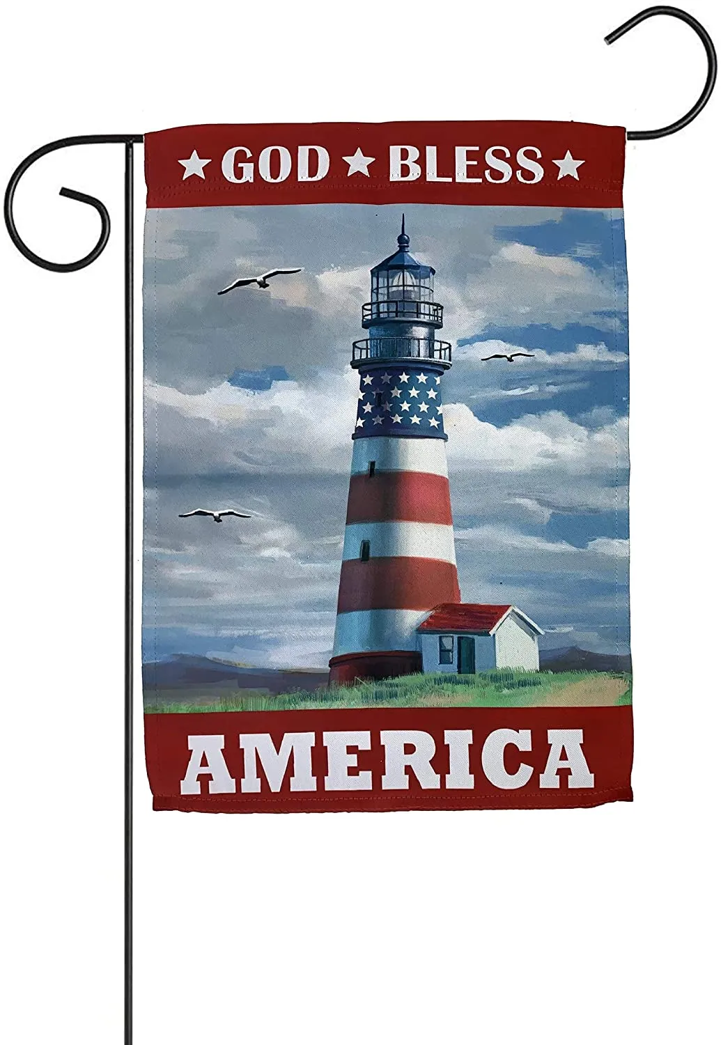 God Bless America Lighthouse Garden Flag - 12" x 18"