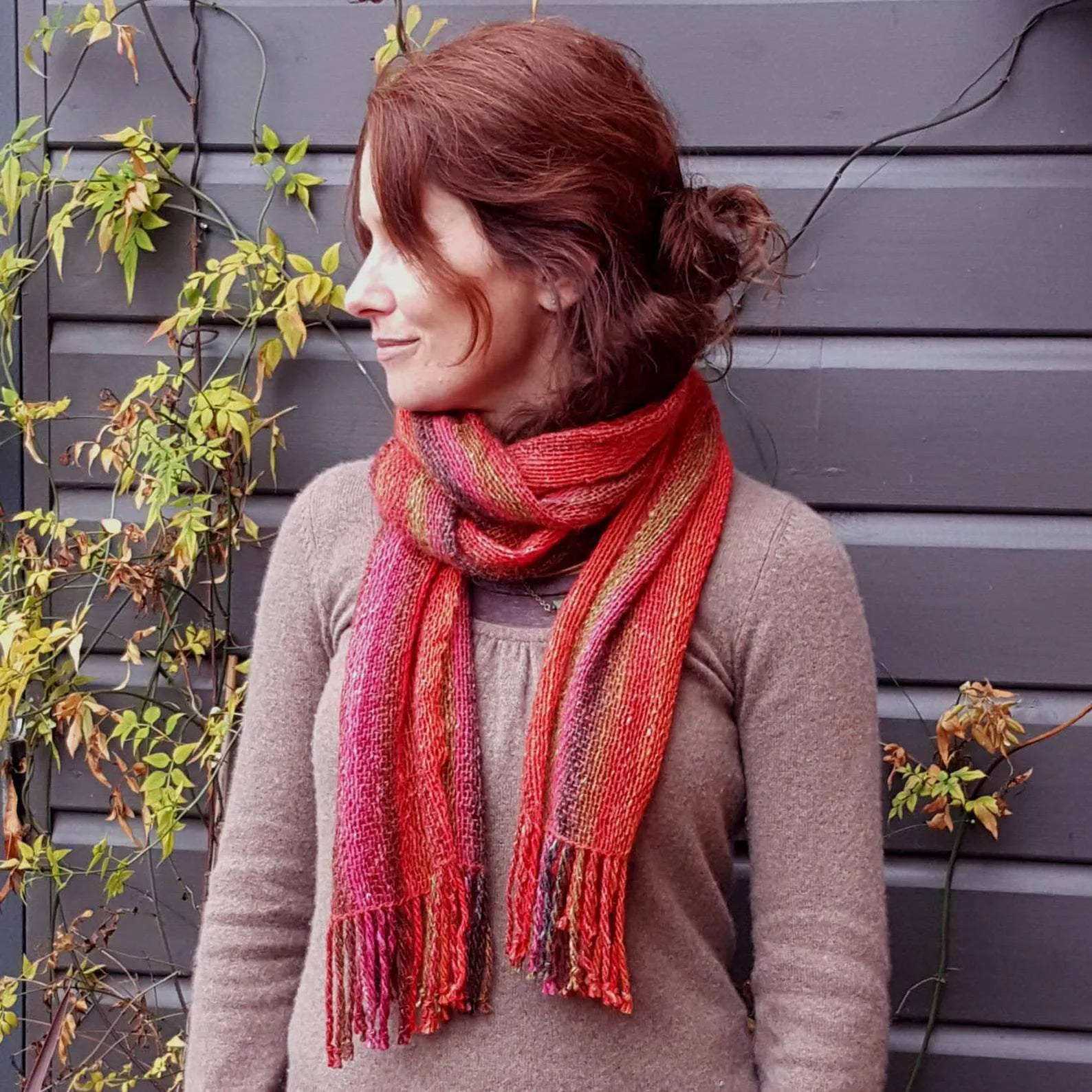 Hand Woven Striped Scarf in Lambs Wool, Kid Mohair and Silk - Fiery shades