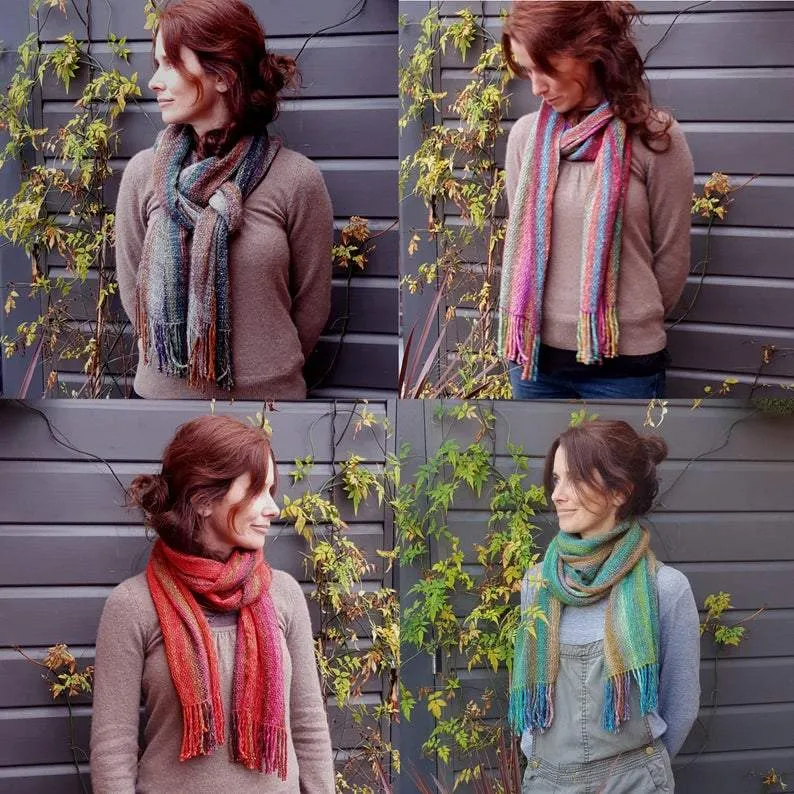 Hand Woven Striped Scarf in Lambs Wool, Kid Mohair and Silk - Fiery shades