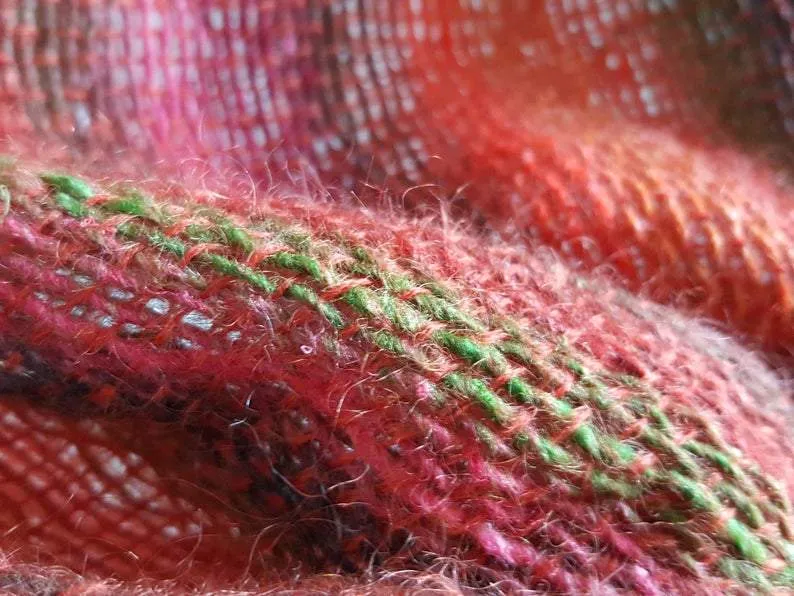Hand Woven Striped Scarf in Lambs Wool, Kid Mohair and Silk - Fiery shades