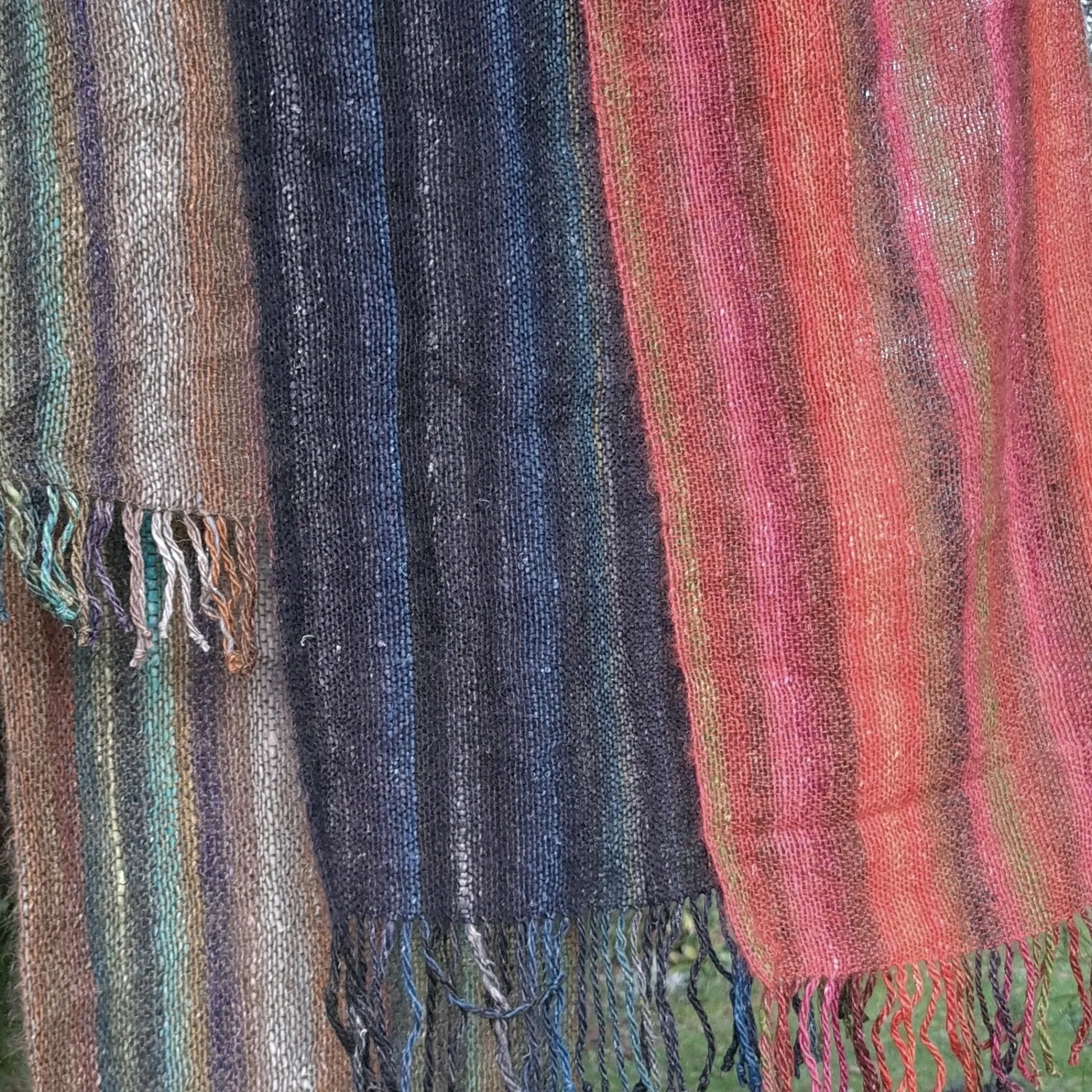 Hand Woven Striped Scarf in Lambs Wool, Kid Mohair and Silk - Fiery shades