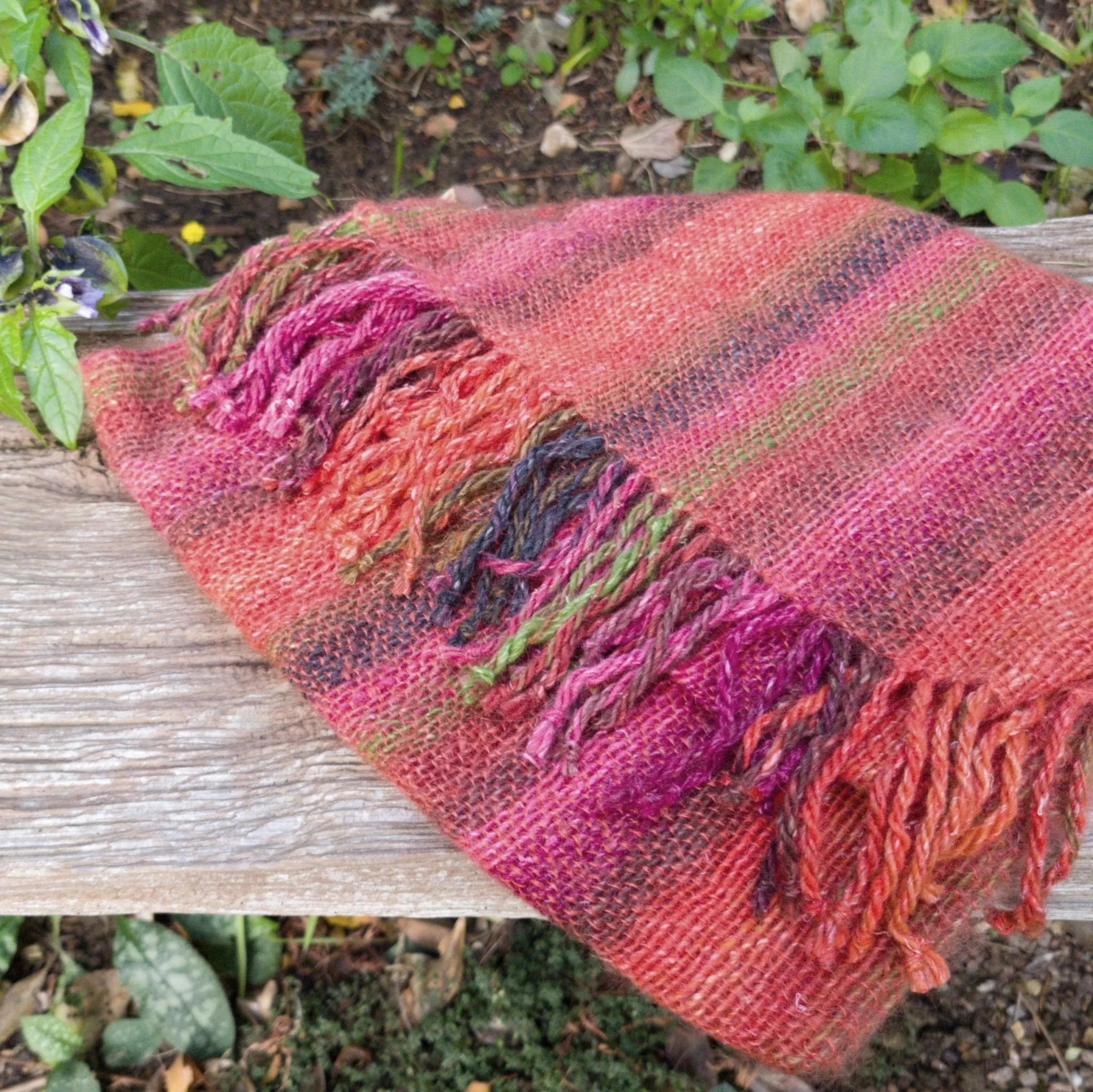 Hand Woven Striped Scarf in Lambs Wool, Kid Mohair and Silk - Fiery shades
