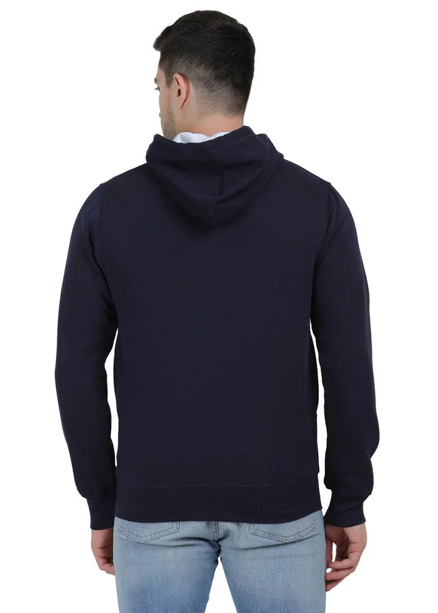 Hiflyers Mens Navy-White Regular Fit Printed Sweatshirt With Hood And Zipper