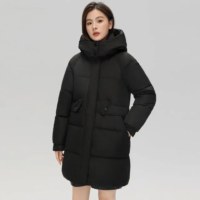 Hooded Zip-Up Padded Long Coat