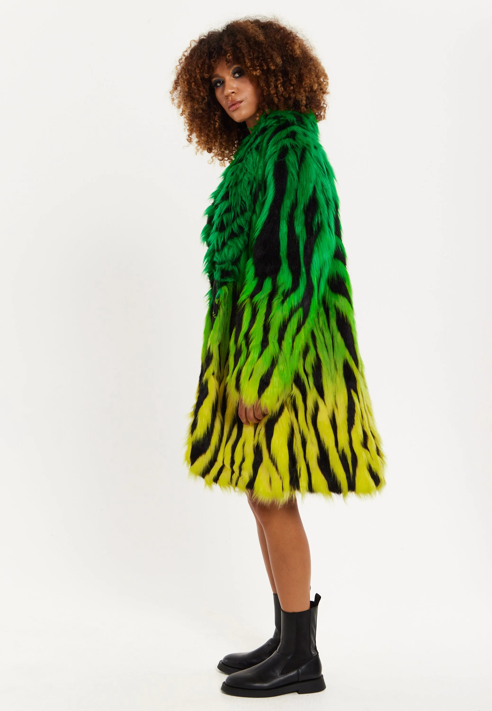 House Of Holland Gradient Zebra Print Faux Fur Coat