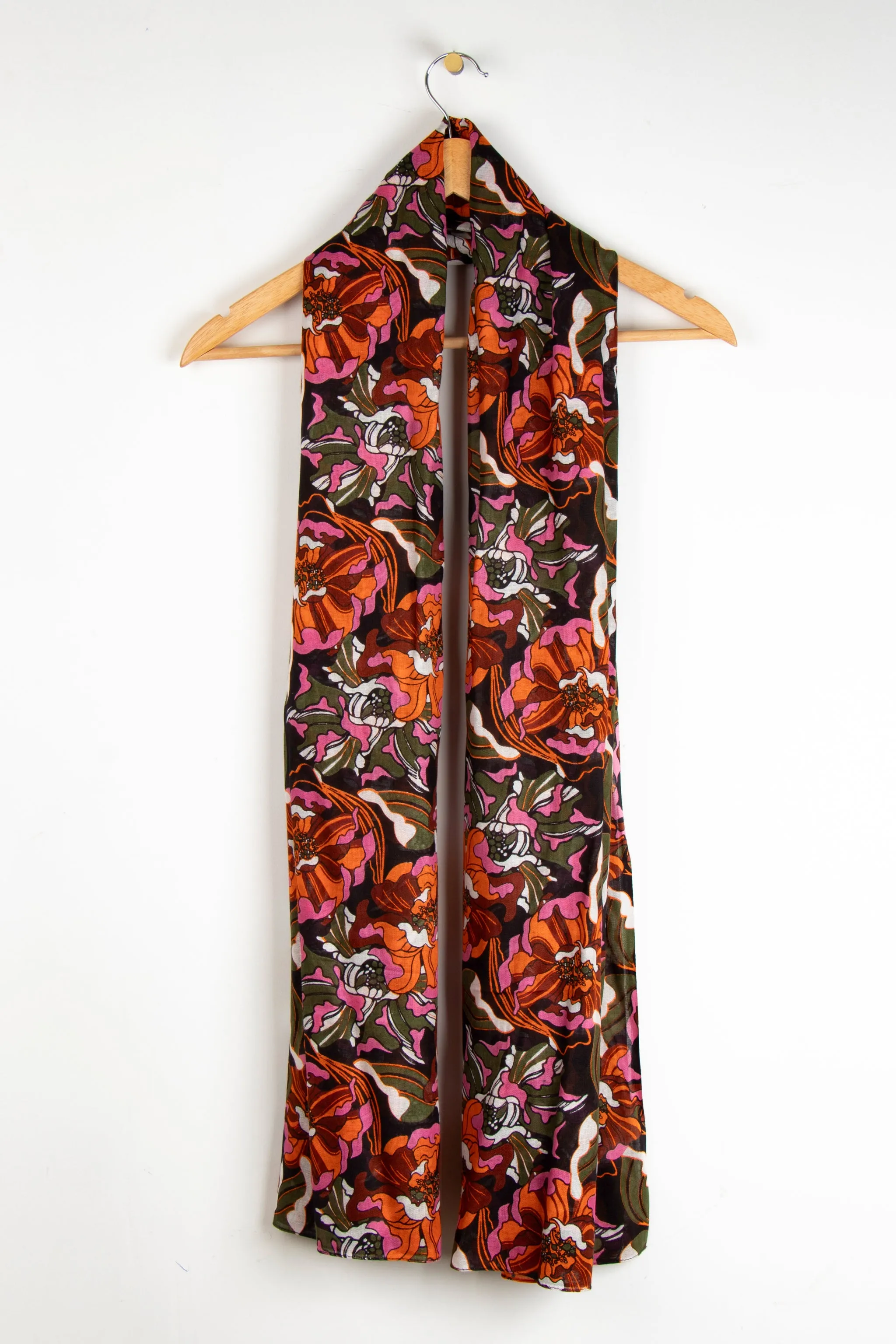Kenna Lightweight Scarf - Khaki, Hydrangea Floral