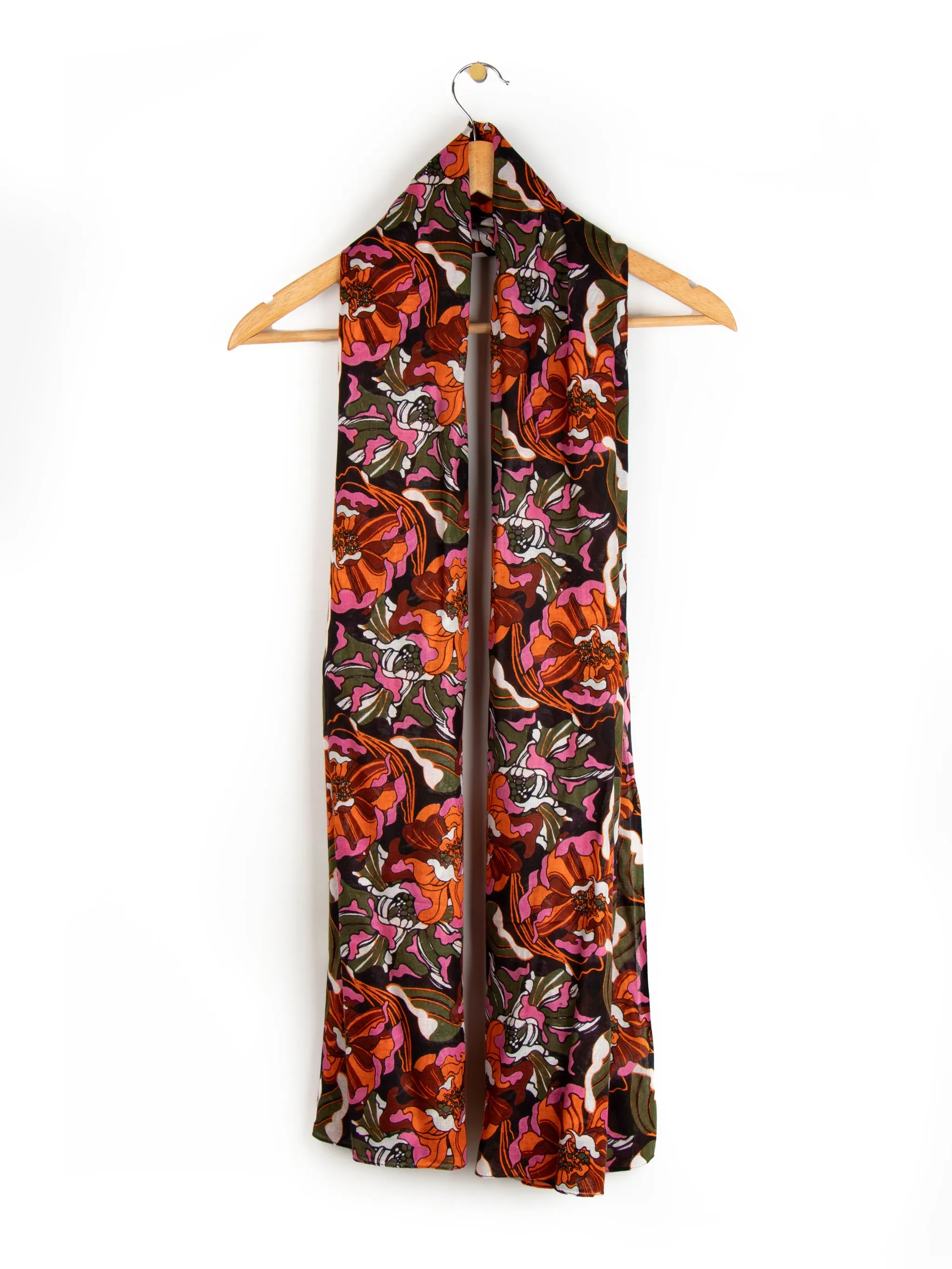 Kenna Lightweight Scarf - Khaki, Hydrangea Floral