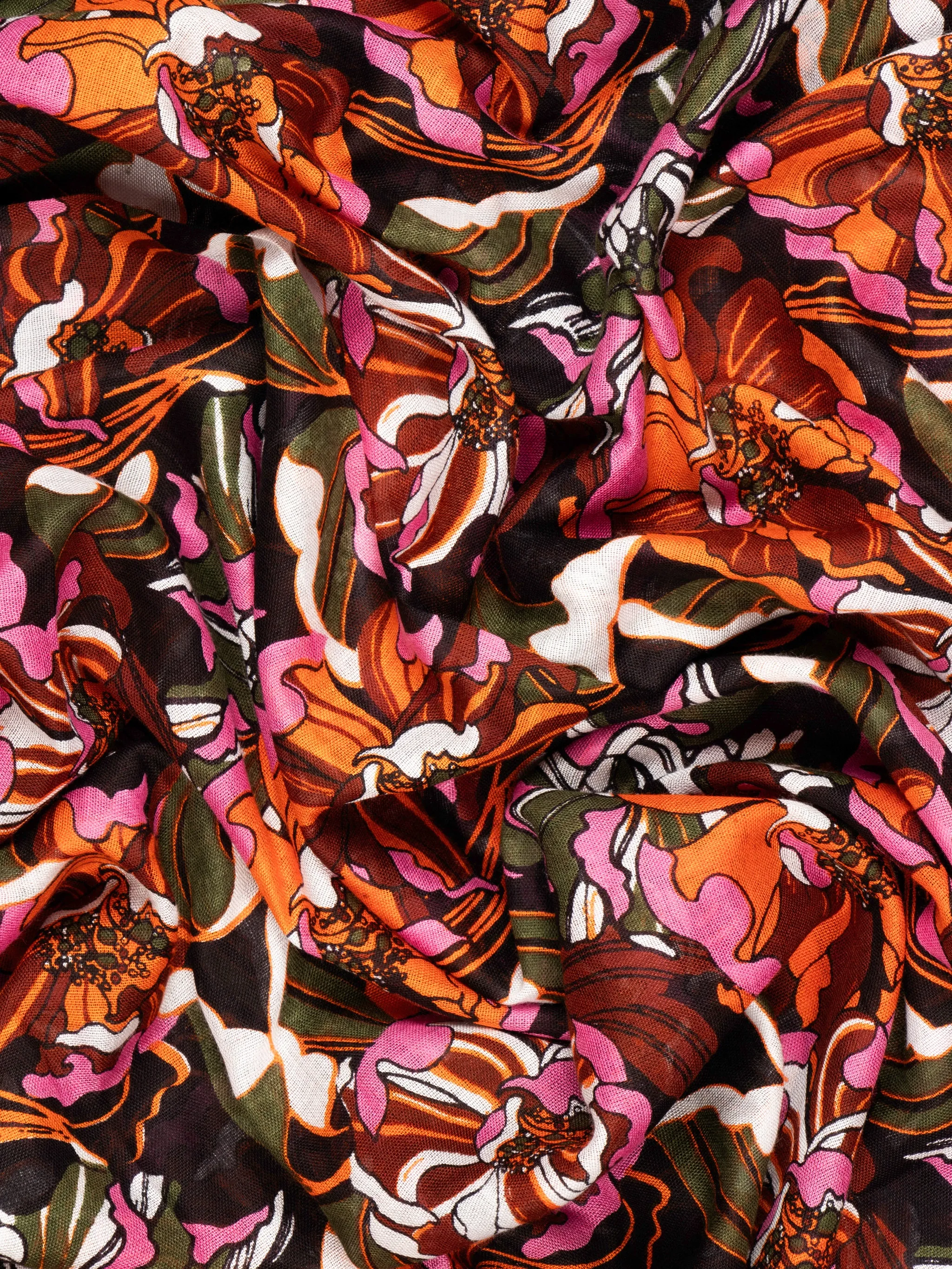 Kenna Lightweight Scarf - Khaki, Hydrangea Floral