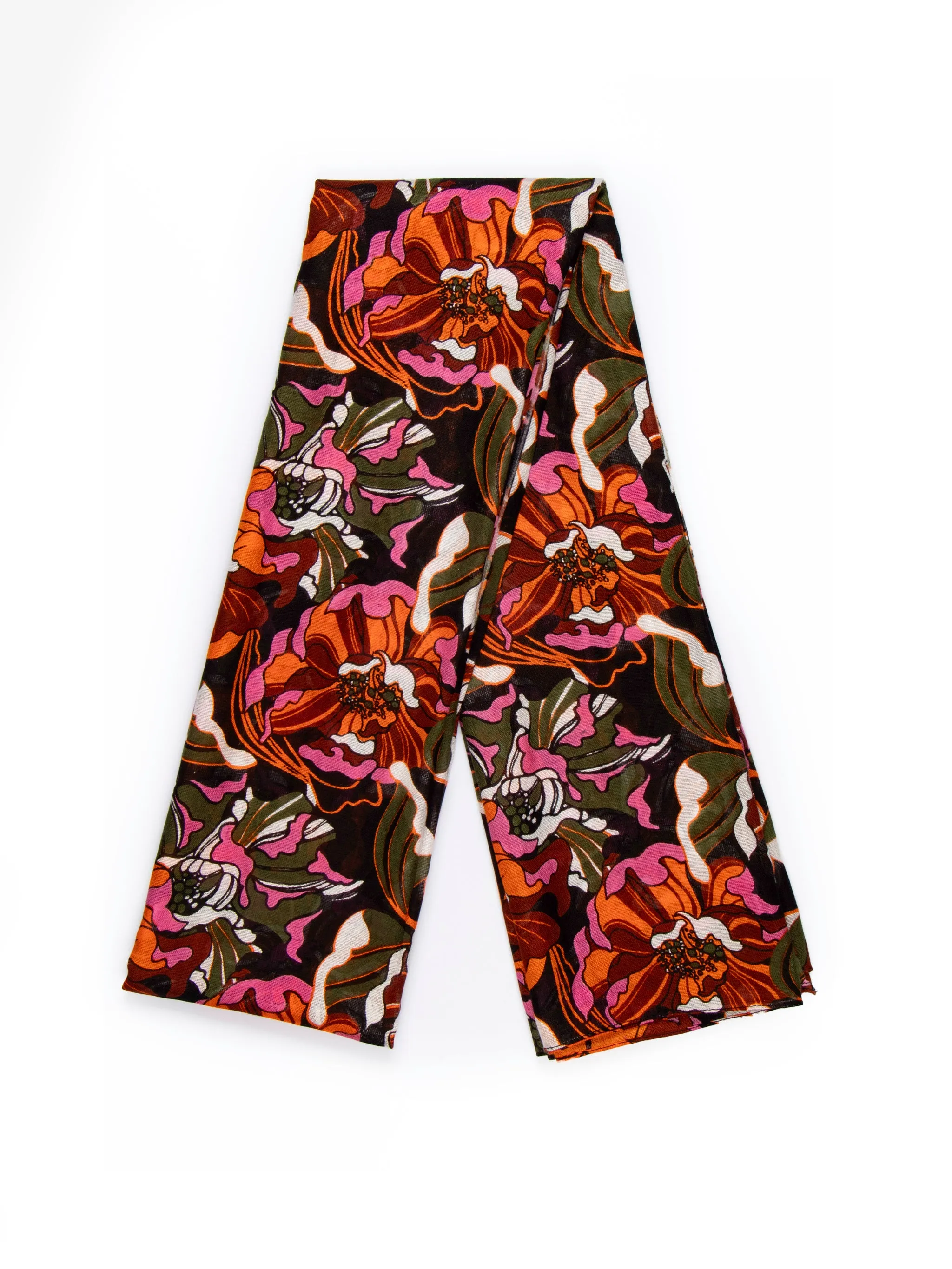 Kenna Lightweight Scarf - Khaki, Hydrangea Floral