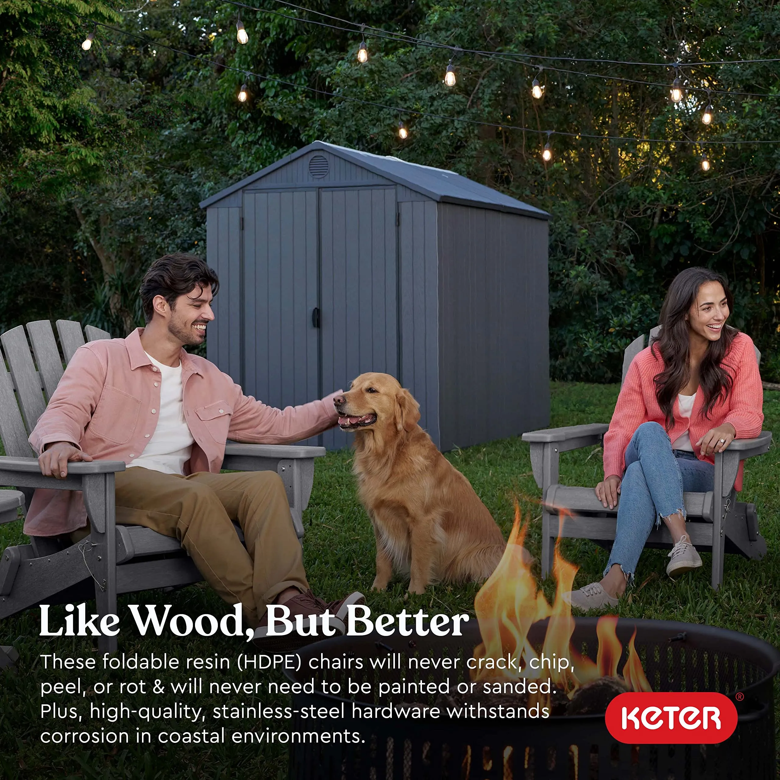 Keter Willoughby Folding Adirondack Chair: Weatherproof, Easy Assembly, Gray.