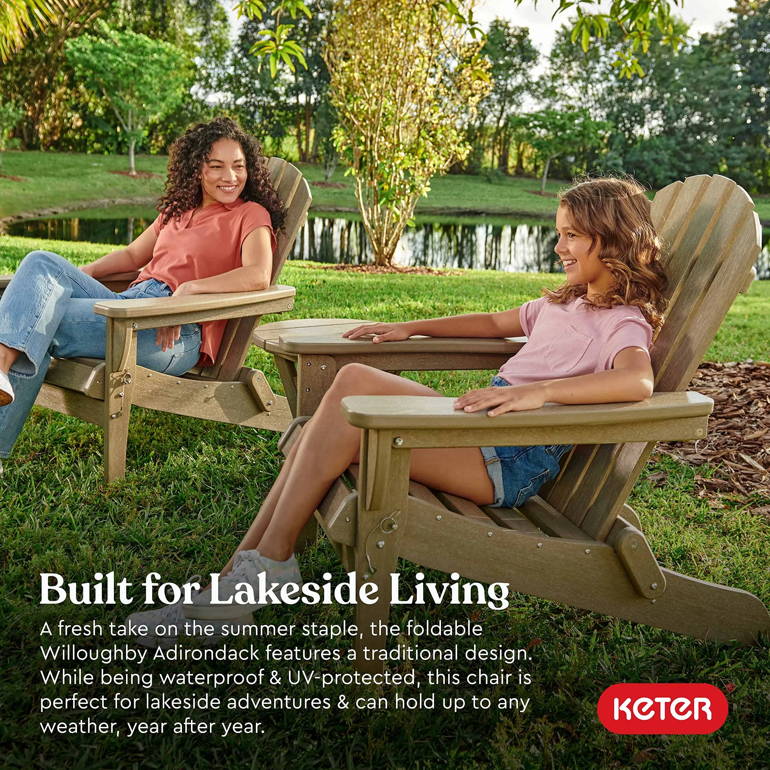 Keter Willoughby Folding Adirondack Chair: Weatherproof, Easy Assembly, Weatherwood.
