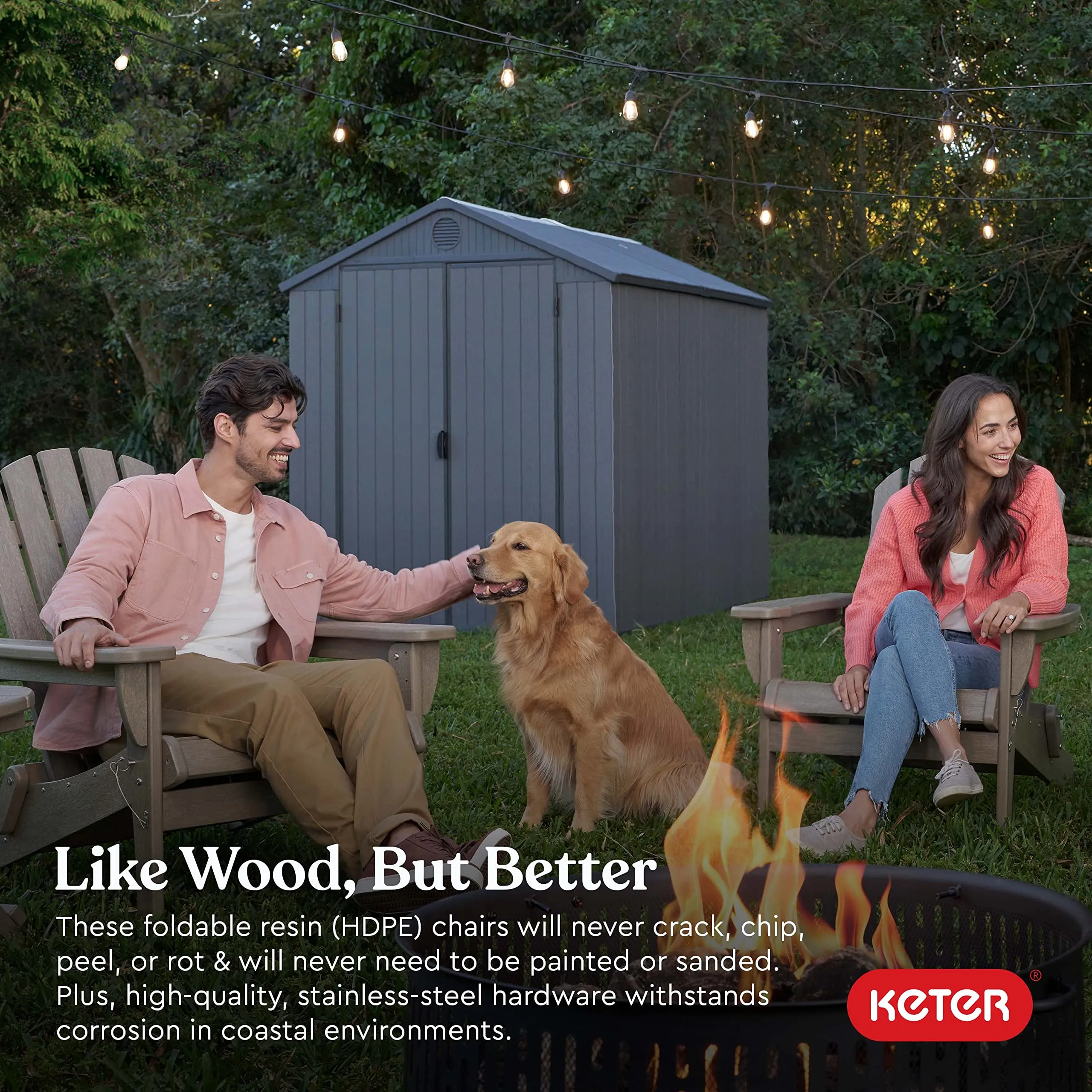 Keter Willoughby Folding Adirondack Chair: Weatherproof, Easy Assembly, Weatherwood.