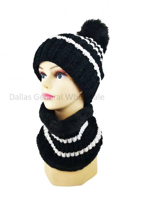 Ladies Fur Lining Beanie Hat with Circle Scarf Set Wholesale