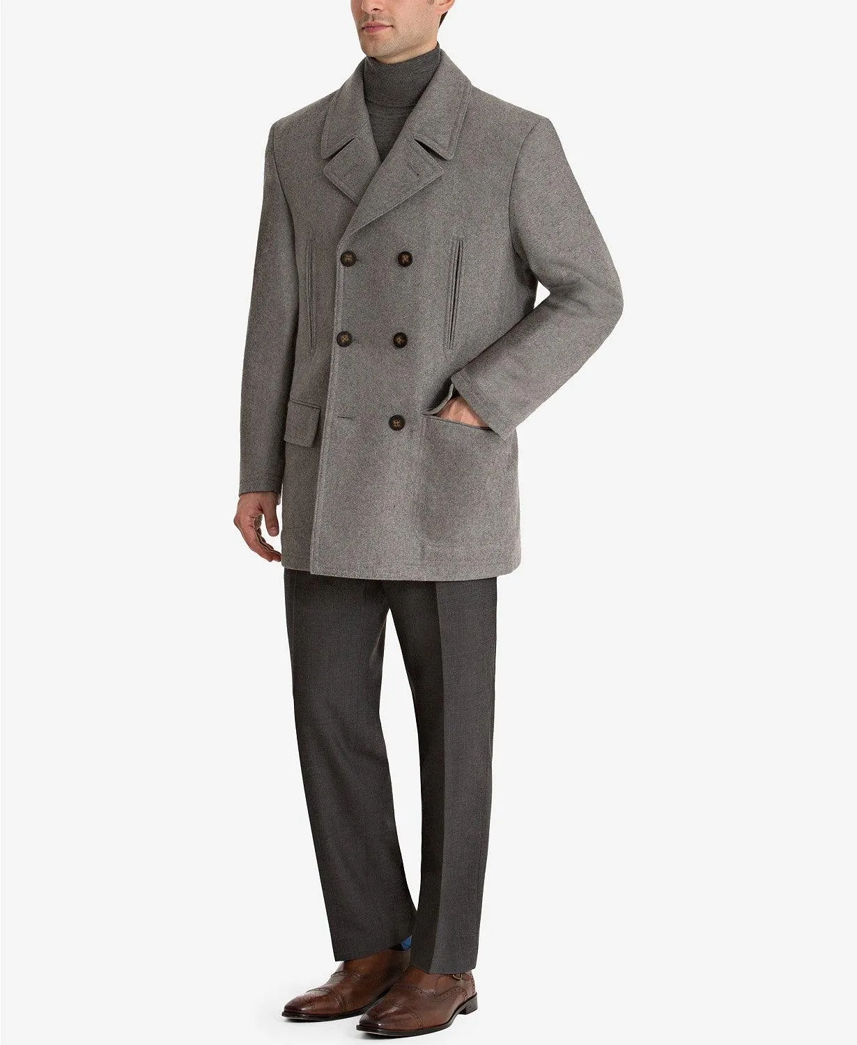 Lauren Ralph Lauren Mens Classic fit Luke Double Breasted Peacoat Coat 42 R Grey