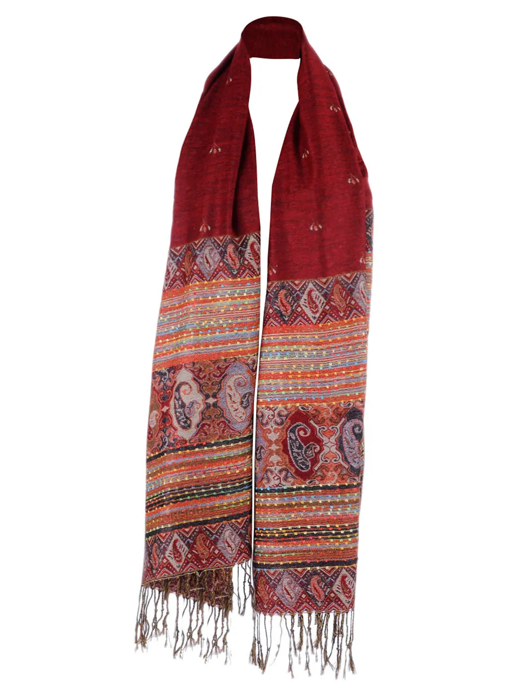 Multicolor Tribal Ethnic Thick Woven Tassel Scarf