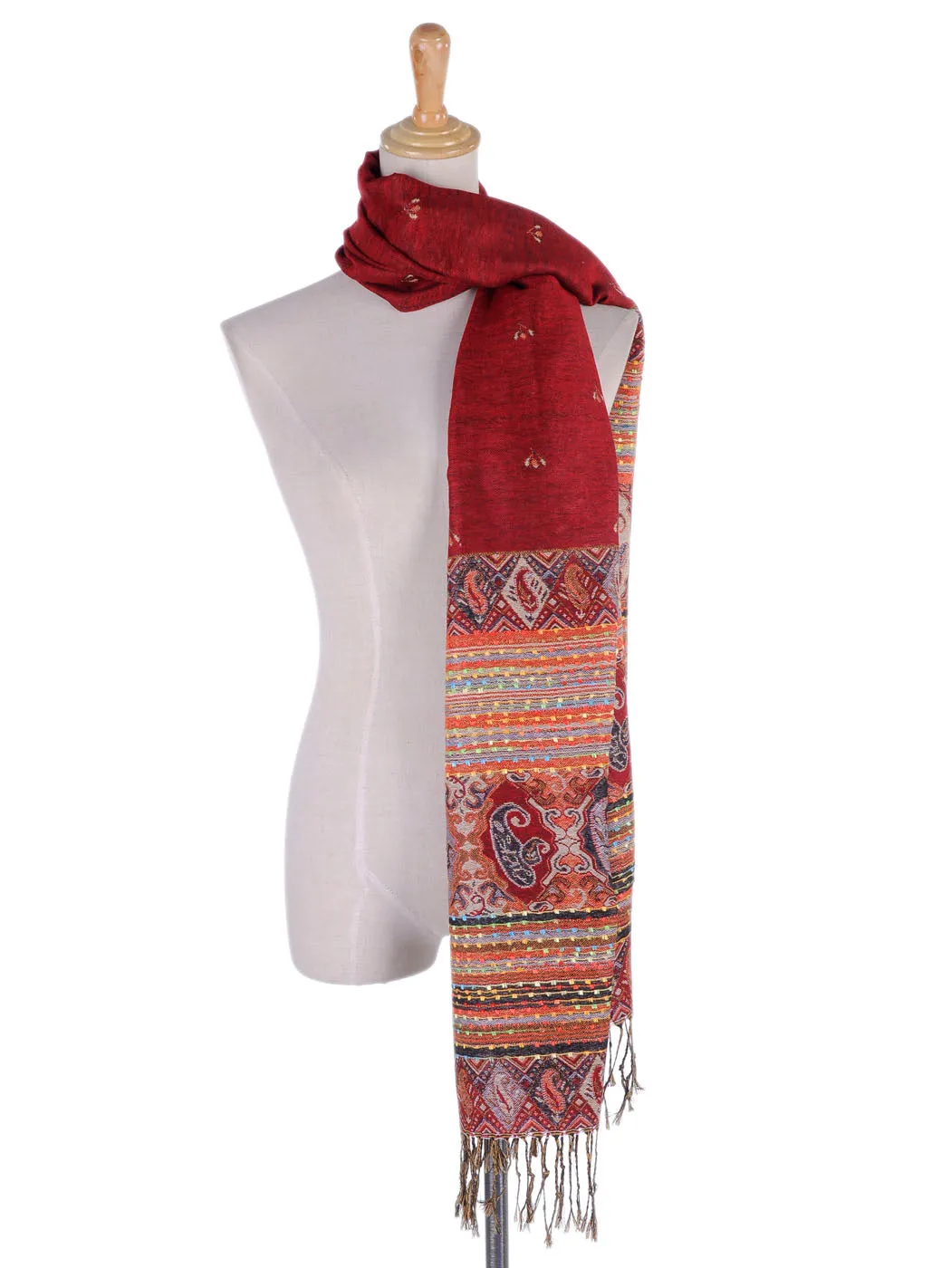 Multicolor Tribal Ethnic Thick Woven Tassel Scarf
