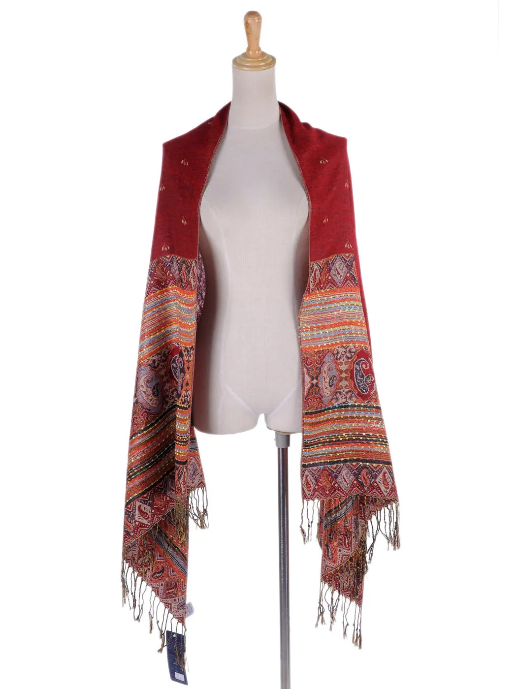 Multicolor Tribal Ethnic Thick Woven Tassel Scarf