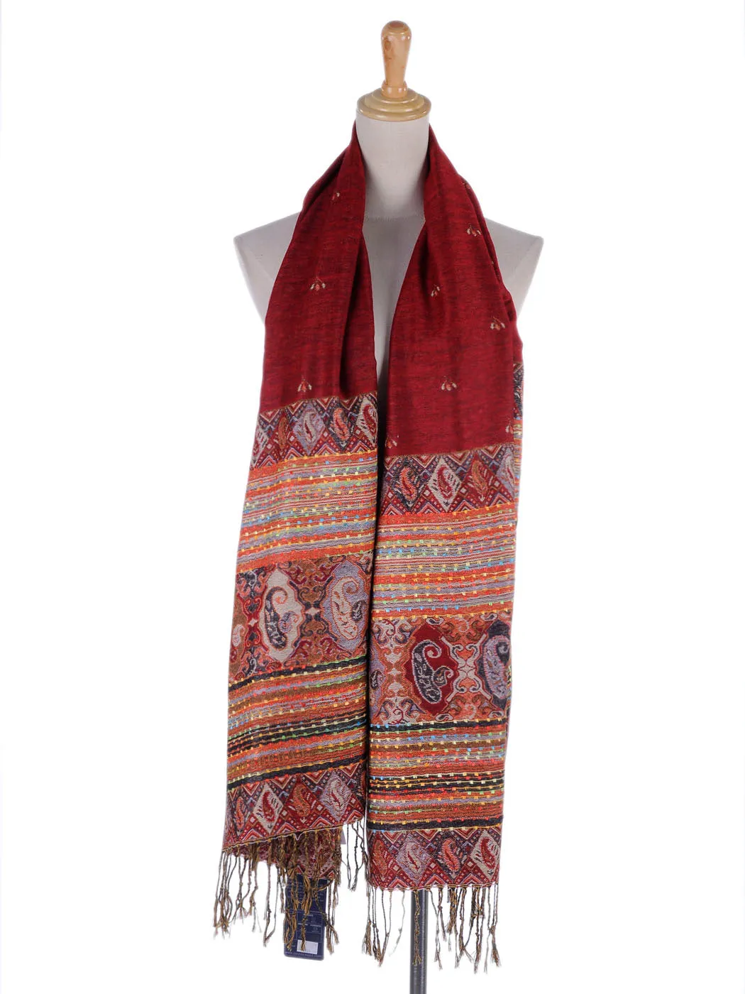 Multicolor Tribal Ethnic Thick Woven Tassel Scarf