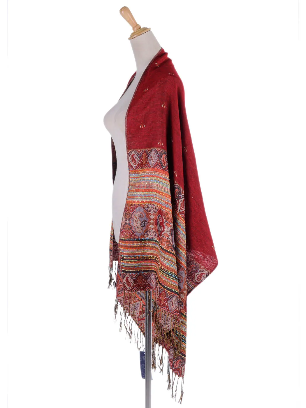 Multicolor Tribal Ethnic Thick Woven Tassel Scarf