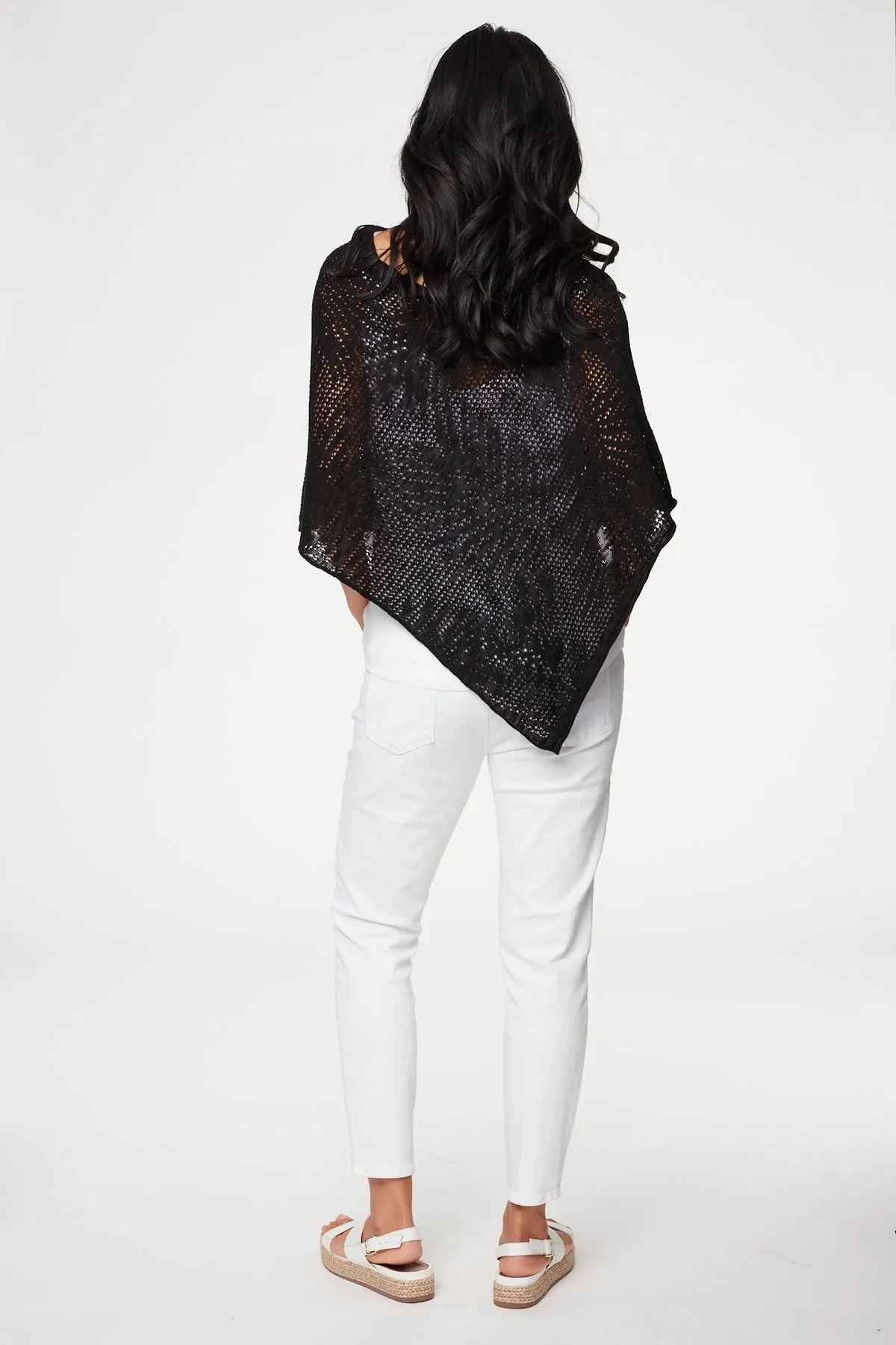 Palm Leaf Knit Poncho in Black or White. Style PH22258