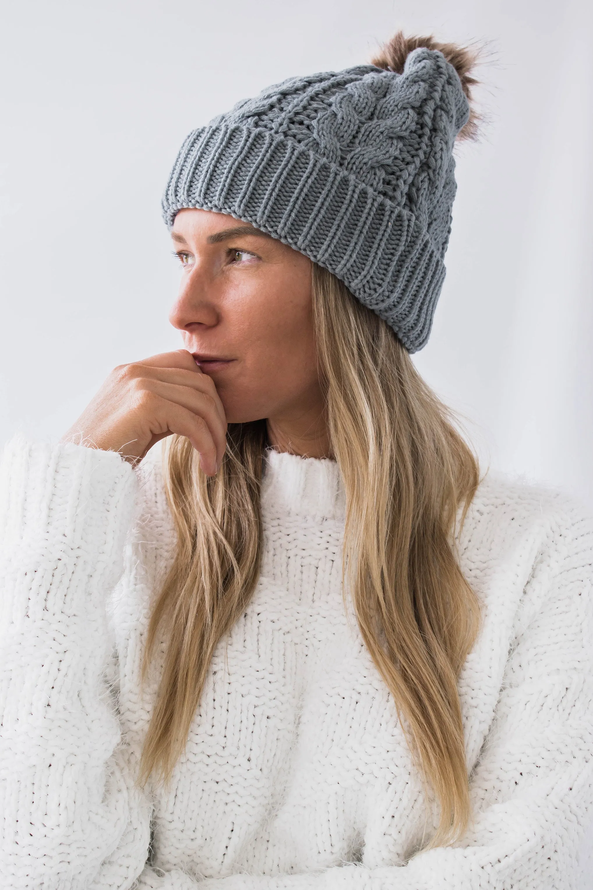 Palmer Cable Knit Beanie - Grey
