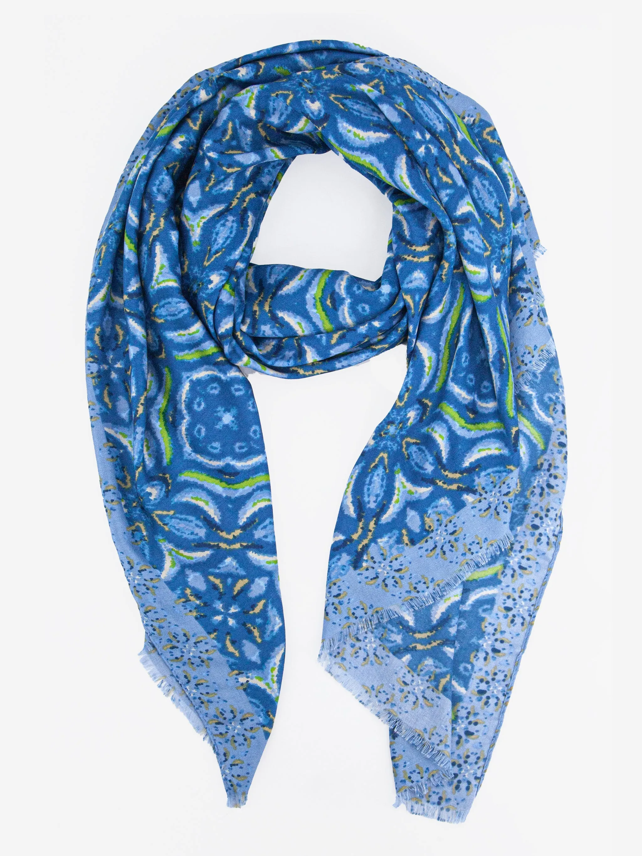 Paulie Lightweight Scarf - Blue, Floral Mosaic