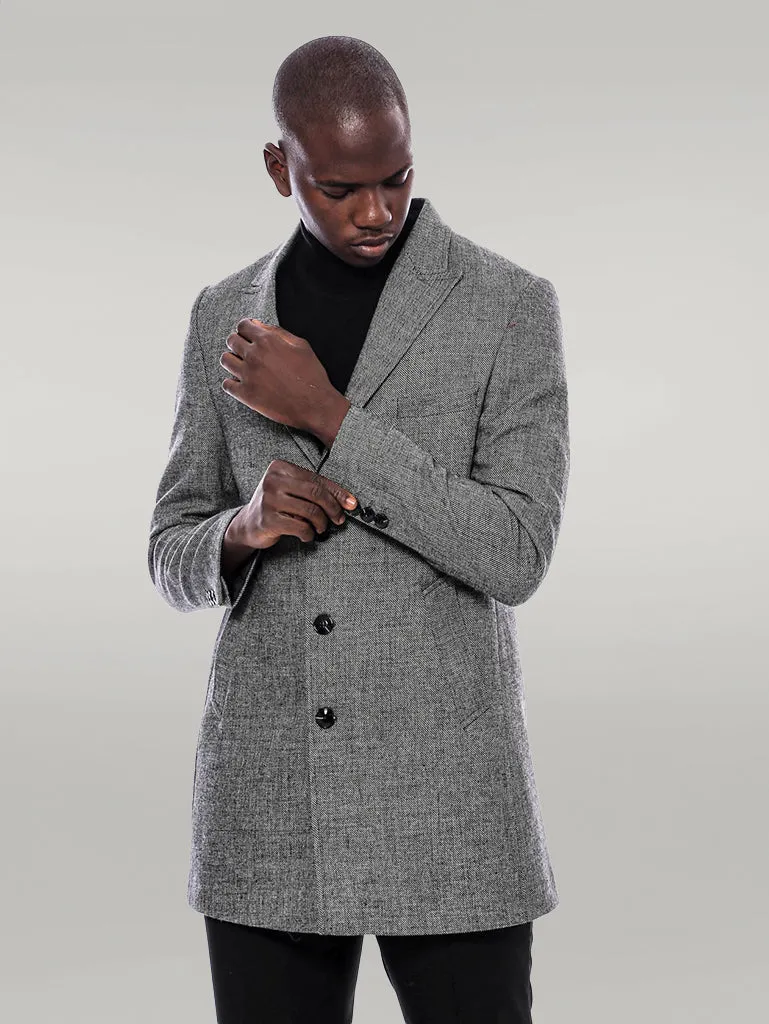 Peak Lapel Grey Men Short Coat - Wessi