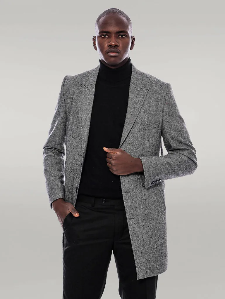 Peak Lapel Grey Men Short Coat - Wessi