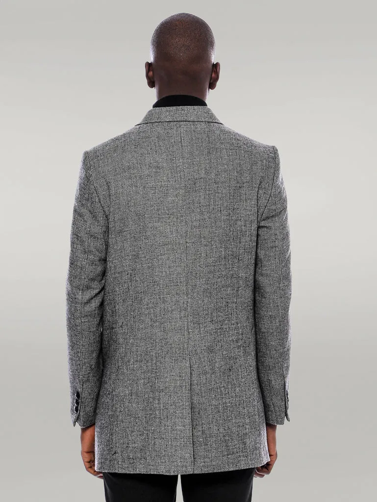 Peak Lapel Grey Men Short Coat - Wessi