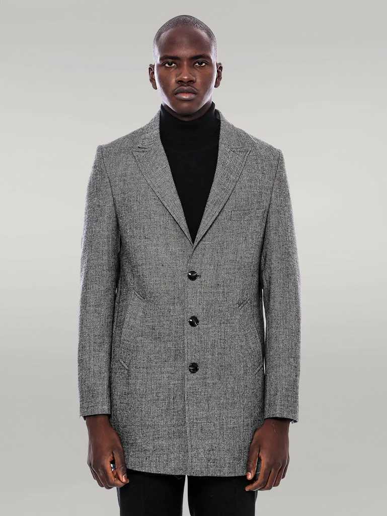 Peak Lapel Grey Men Short Coat - Wessi