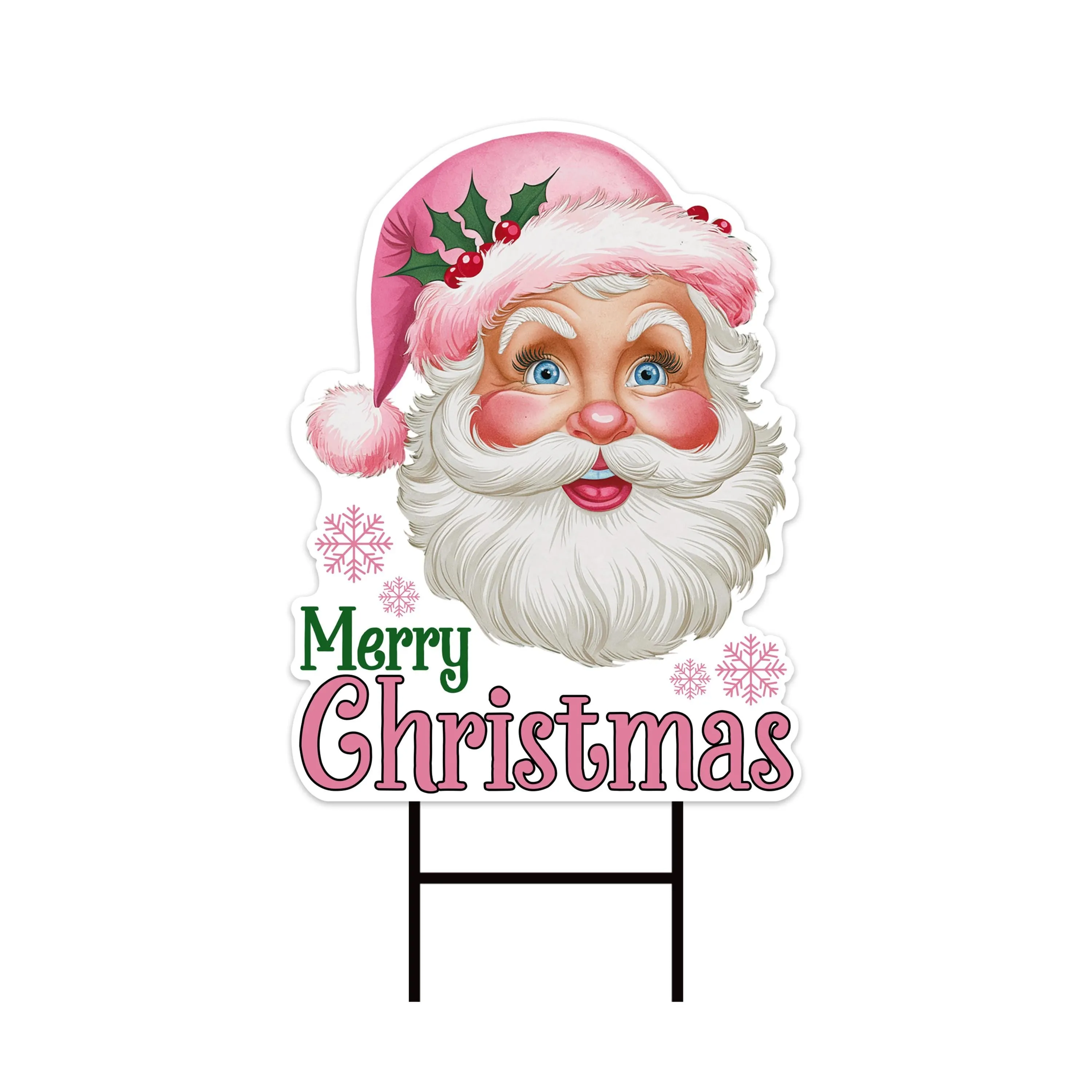 Pink Santa Retro Christmas Yard Sign - Santa Lawn Sign, Holiday, Winter, Xmas Santa, Merry Christmas Welcome Yard Sign with Metal H-Stake