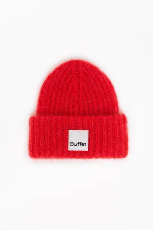 Red chunky mohair beanie