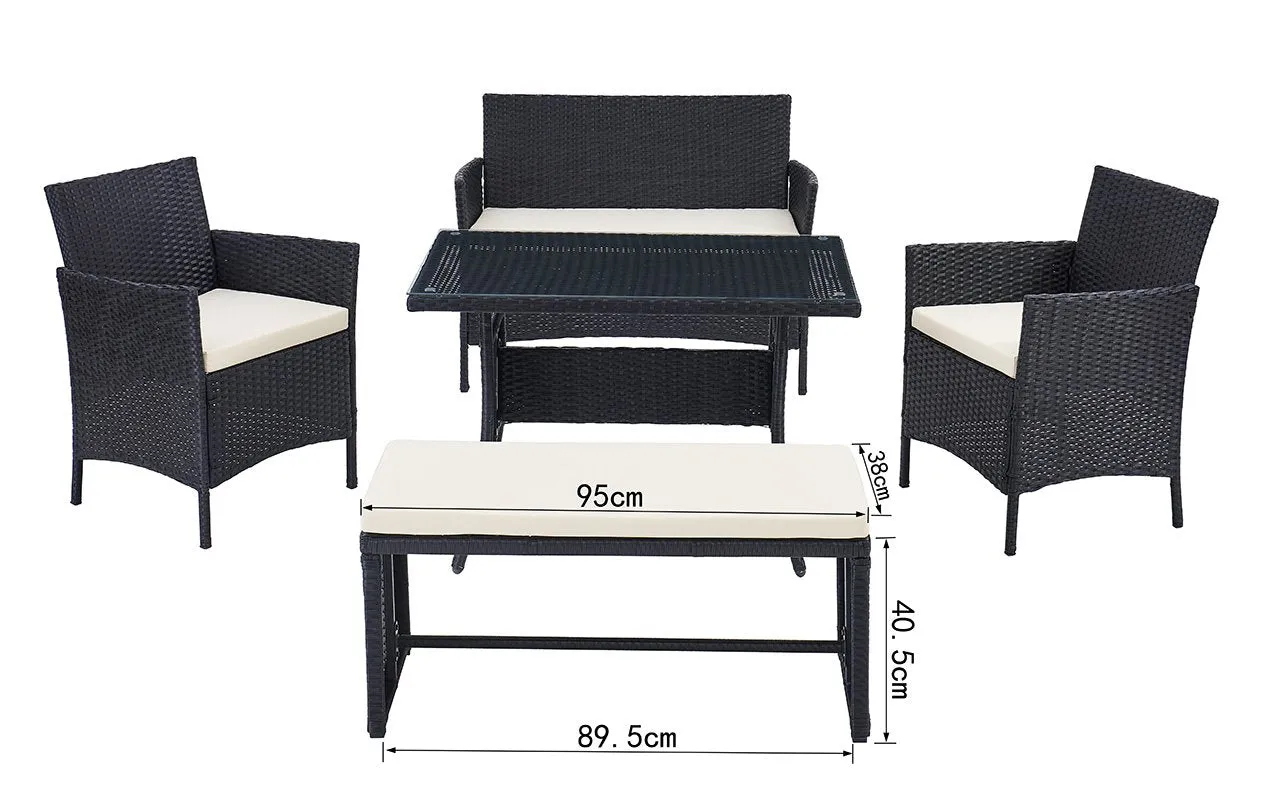 Rosa Garden Lounge Dining Set with Bench, Black